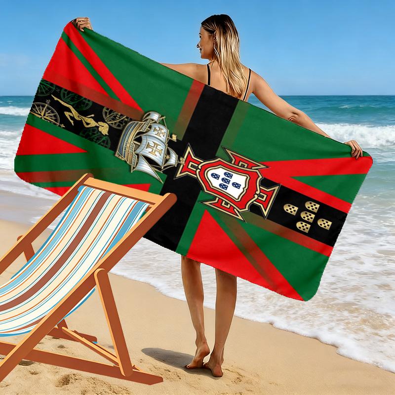 Portuguese Heritage Royal Emblem Beach Towel Beach Towel for Vacation Photos Portable for Travel Outdoor Pool Towel Seaside Absorbent Bath Towel
