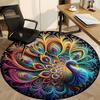 1PC Peacock Feather Mandala Office Round Rug, Non slip, Soft and Durable Office Rug for Interior Decoration, Perfect for Office
