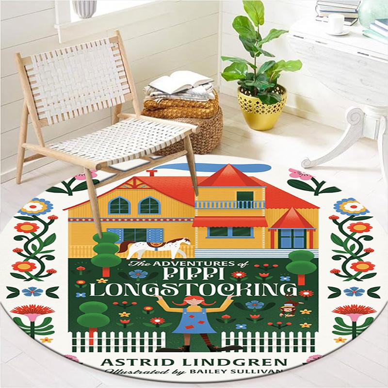 Pippi Longstocking Round Area Rug,Carpet Rug for Living Room Bedroom Sofa Playroom Decor,Non-slip Floor Mat