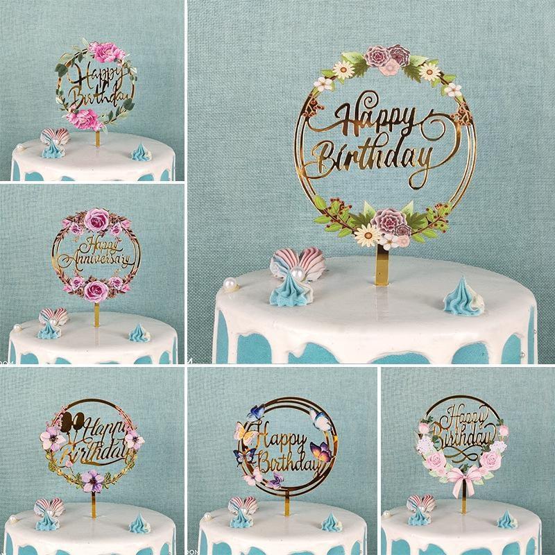 1pc Cake Decorations Happy Birthday Acrylic Cake Insert Toppers for Mitzvah Wedding Anniversary Cake Decor