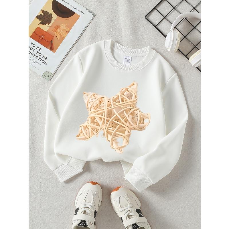 Star Shaped Decorative Ornament Unisex Crew Neck Fashion Sweatshirt, Autumn and Winter Western Style Top, Children's Long Sleeved T-shirt