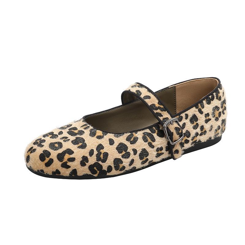 Autumn and winter fashion versatile leopard print flat-soled single shoes round head soft sole Doudou shoes with Mary Jane shoes