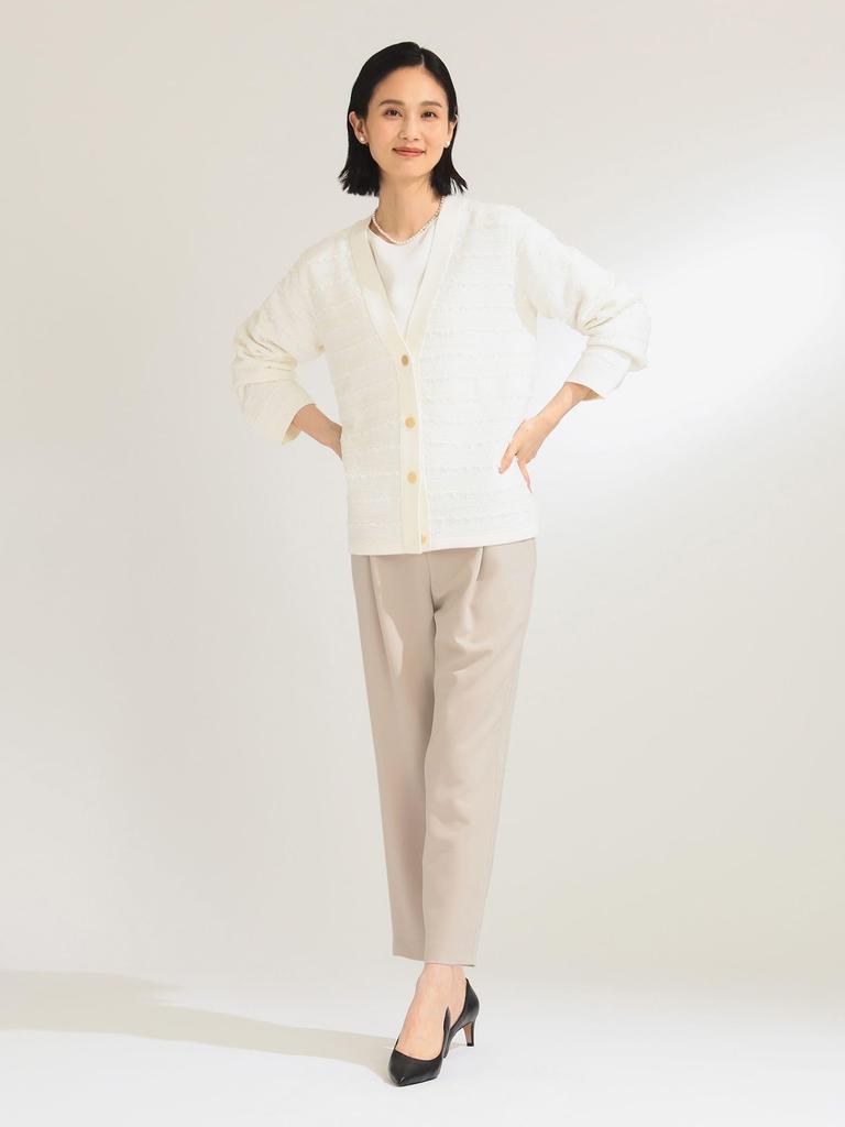Beams Long Sleeve Tweed Knit Free 64150486887 Demi-Luxe Women's V-Neck Cardigan, OFF_WHITE, Size,