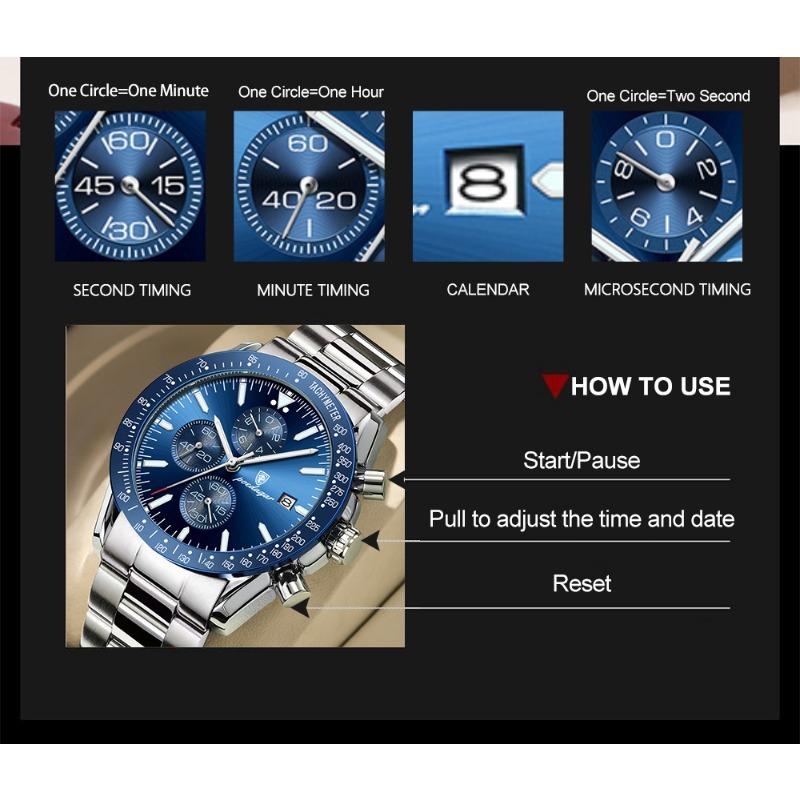 POEDAGAR Luxury Man Watch Chronograph Waterproof Luminous Date Quartz Wristwatch Fashion Sport Stainless Steel Watches