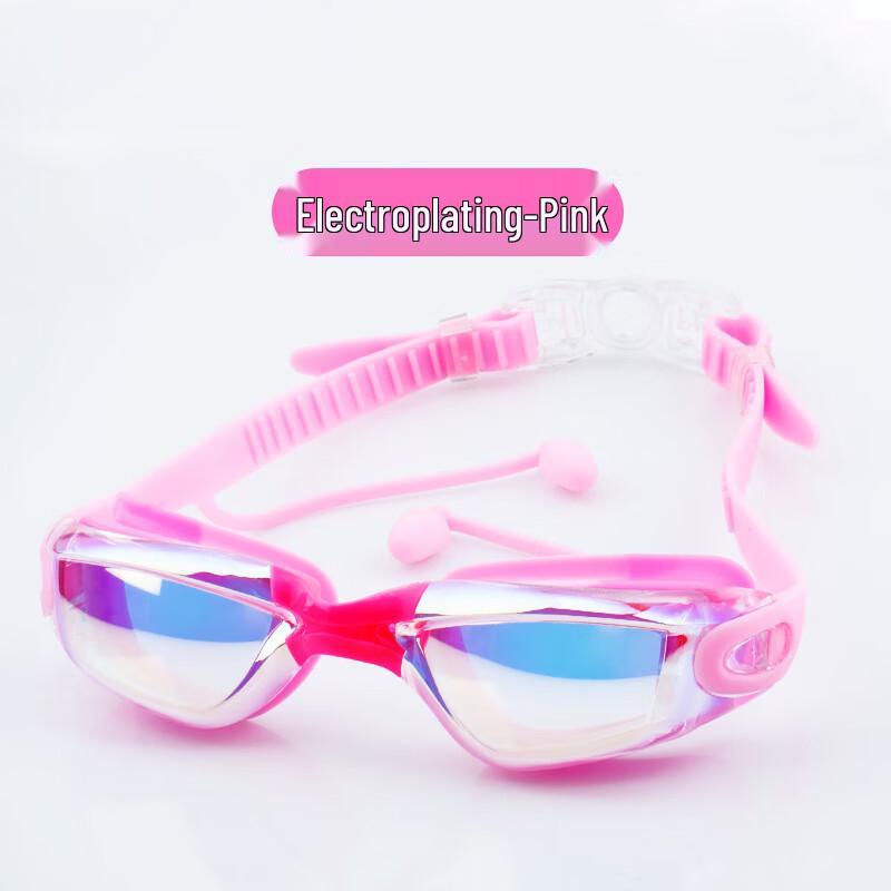 Plated Anti-fog Swimming Goggles with Integrated Earplugs