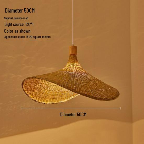 New Chinese Style Bamboo Woven Pendant Light - Southeast Asian Rattan & Japanese Straw Hat Design for Teahouses and Staircases.