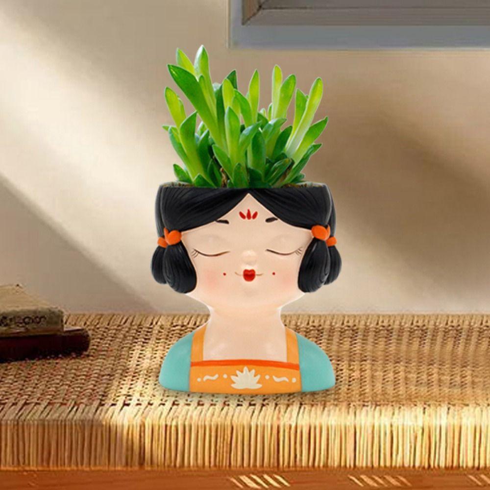 

Мультяшный старинный держатель для цветов для девочек, симпатичный цветочный горшок с изображением лица из смолы, цветочный горшок с изображением головы леди, садовый цветочный горшок Lady Head