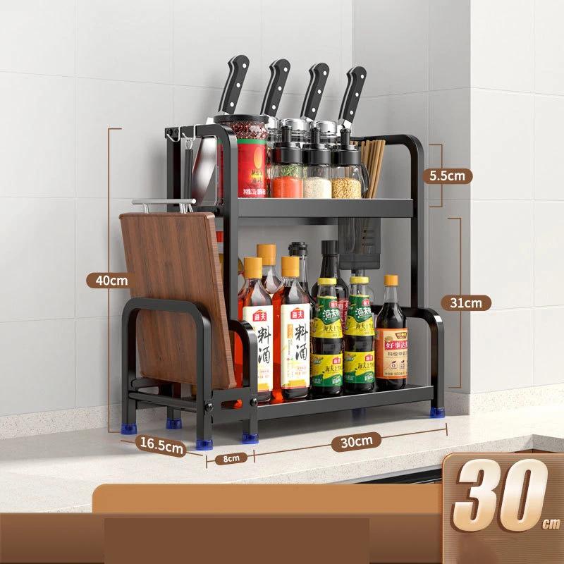 2/3Layers Kitchen Storage Rack Spice Racks Seasoning Shelf Condiments Knife Cutting Board Holder Drain Stand Storage Accessories