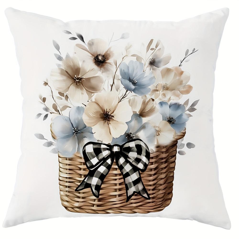 Rustic and Elegant Pillow Cover: Floral Basket, Retro Truck and Heart-warming Home Decoration, Sofa and Chair Cushion Cover