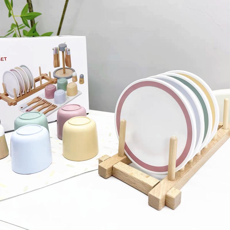 Multifunctional Plate and Storage Rack Children's Pretend Play Macaron Kitchenware Tea Set for Girls