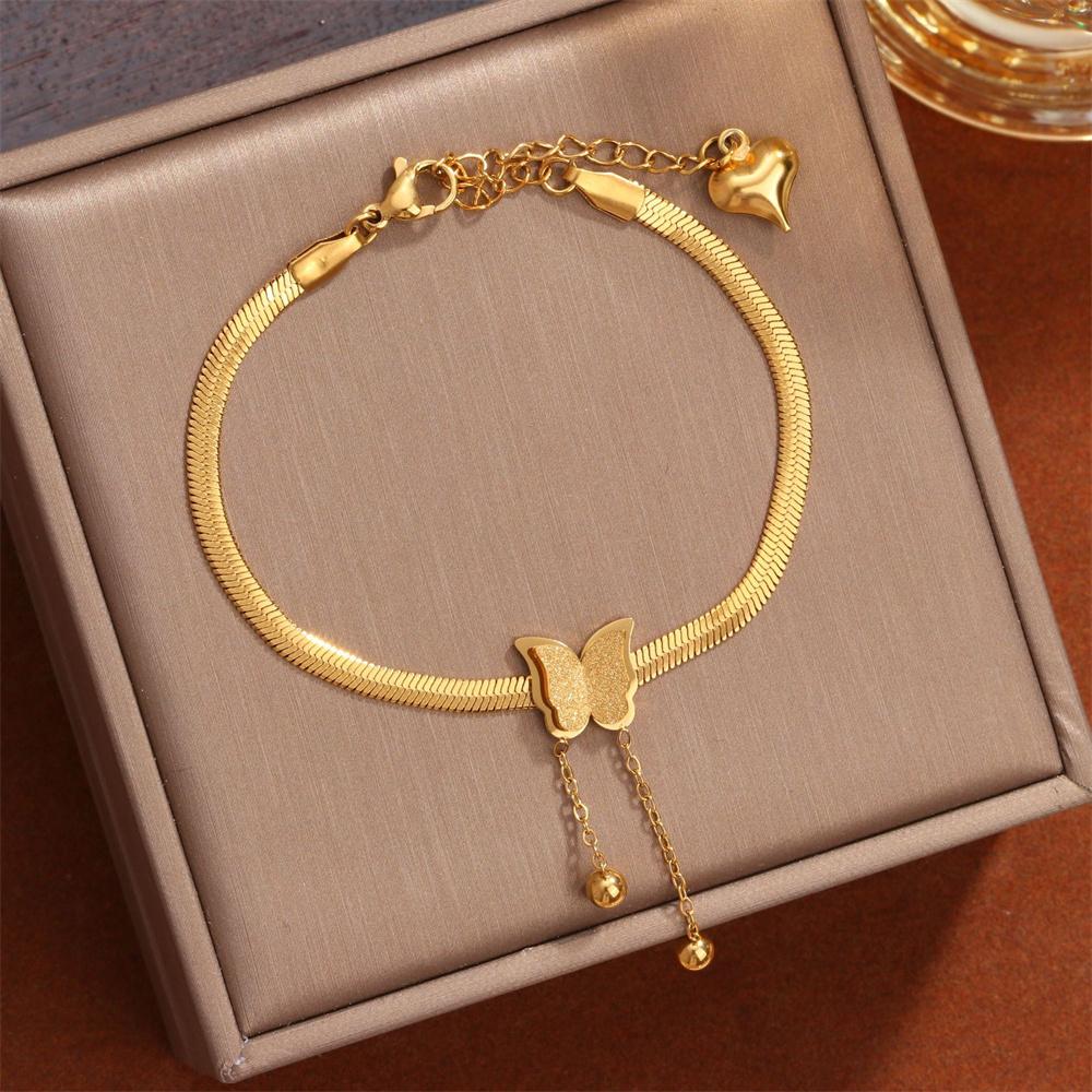 Punk Fashion Flat Snake Chain Link Bracelet Female Gold Color Stainless Steel Butterfly Charm Bracelets for Women Jewelry Gift