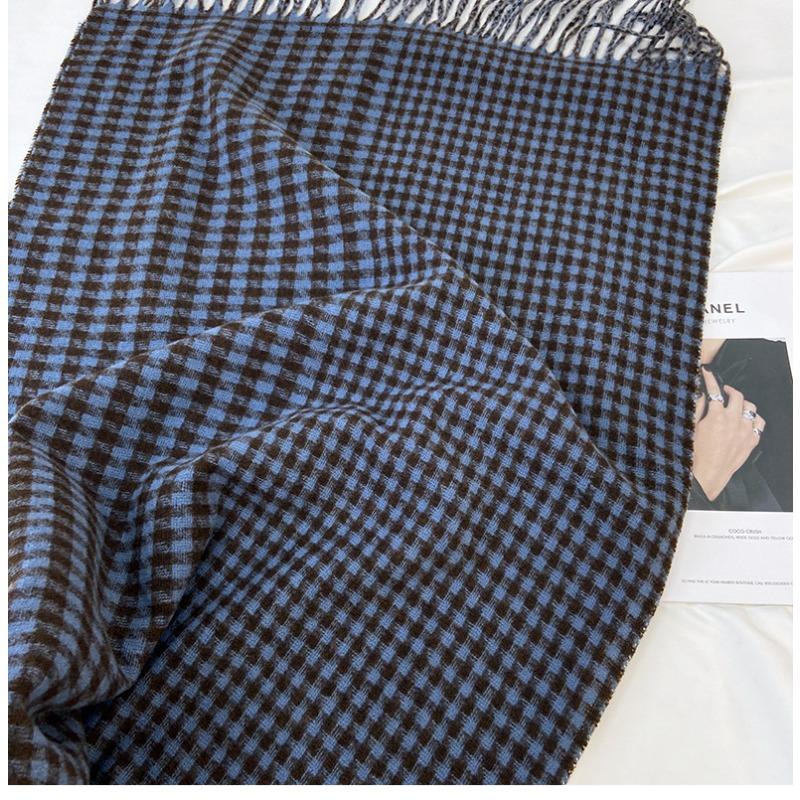 Scarf Women's Winter New Warm Retro Plaid Contrasting Color Thousand Bird Plaid Knitted Scarf Fringed Shawl
