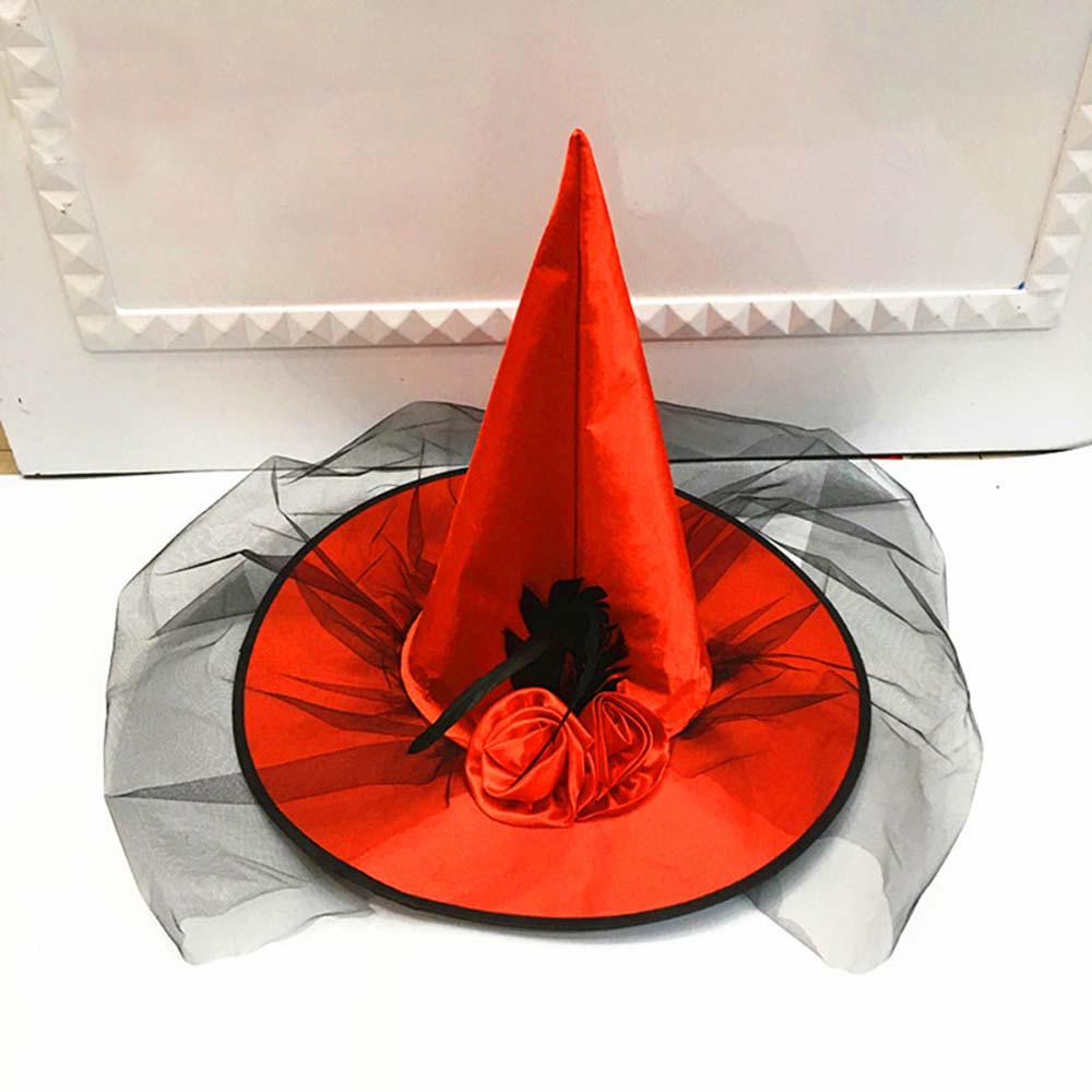 Design Sharp Corner Children Women Rose Flower Ruched Witch Hat Pumpkin Cap Wizard Hat Cloth