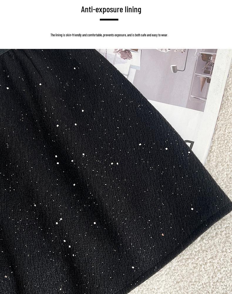 Wool Blend Shimmering Starry High-Waisted Skirt - Autumn/Winter Collection