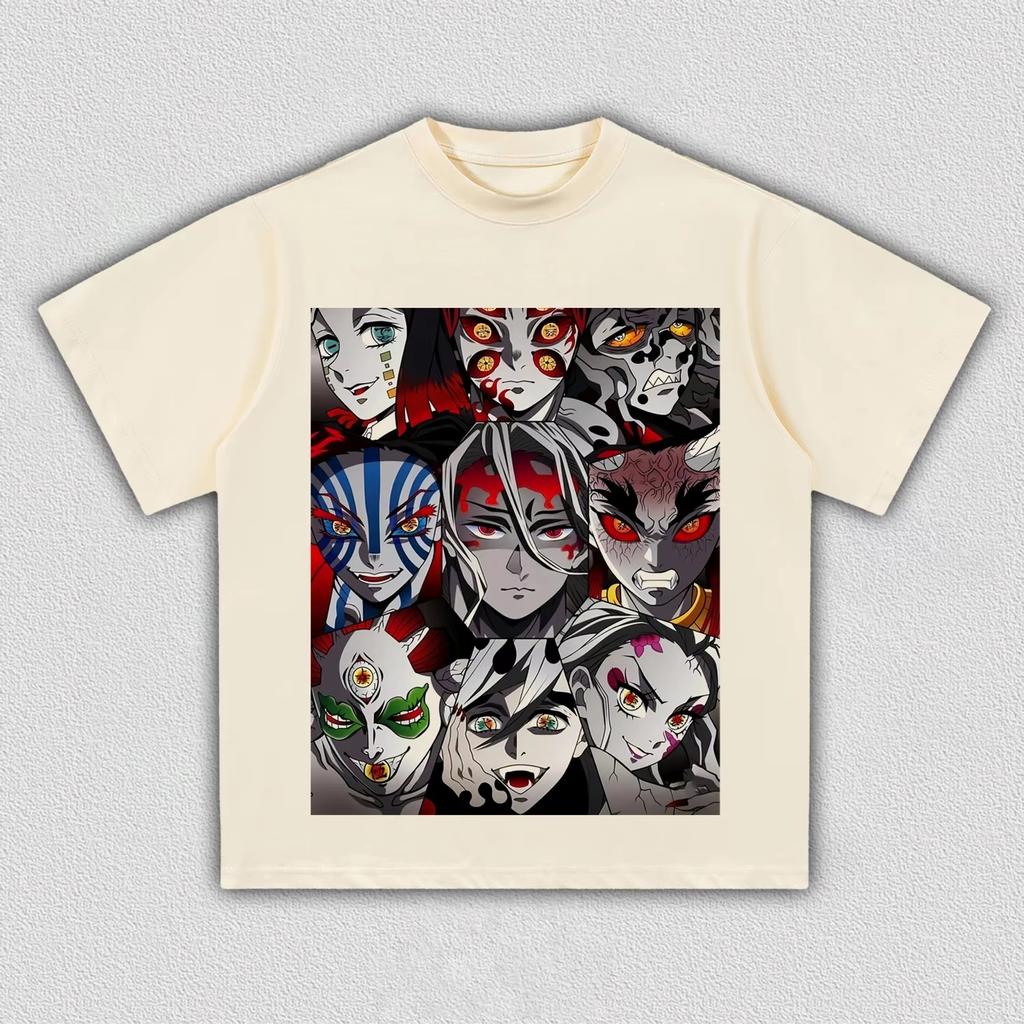 Unisex Vintage Demon Slayer Upper Rank Demons Collage Print T-Shirt, Dark Aesthetic Anime Casual Streetwear T-shirt