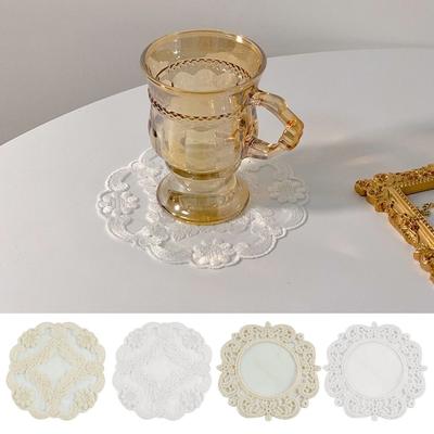 Porta-copos Bordado com Renda para Guardanapo Festa Casamento Decorações de Casa Toalha de Mesa Base para Bebidas de Café