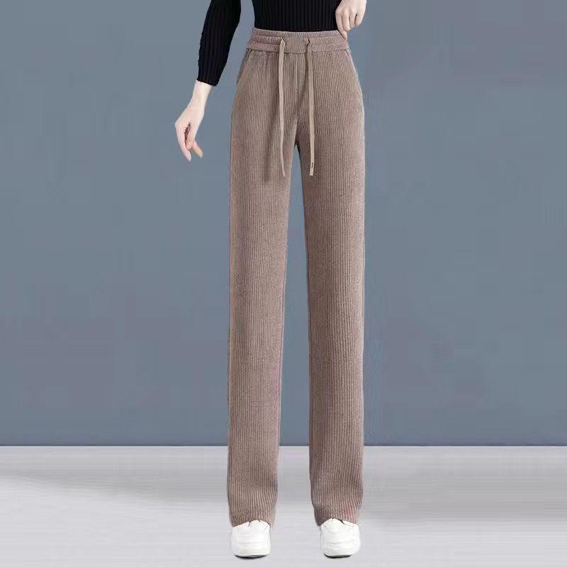 Chenille Draping Fleece-Lined High Waist Slimming Straight-Leg Pants for Women - Autumn/Winter 2024 Collection.