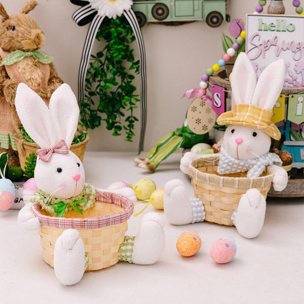 Egg Storage Basket Basket Bunny Doll Handmade Easter Rabbit Doll Candy Basket Bunny Ornaments for Spring Home Decoration Kids