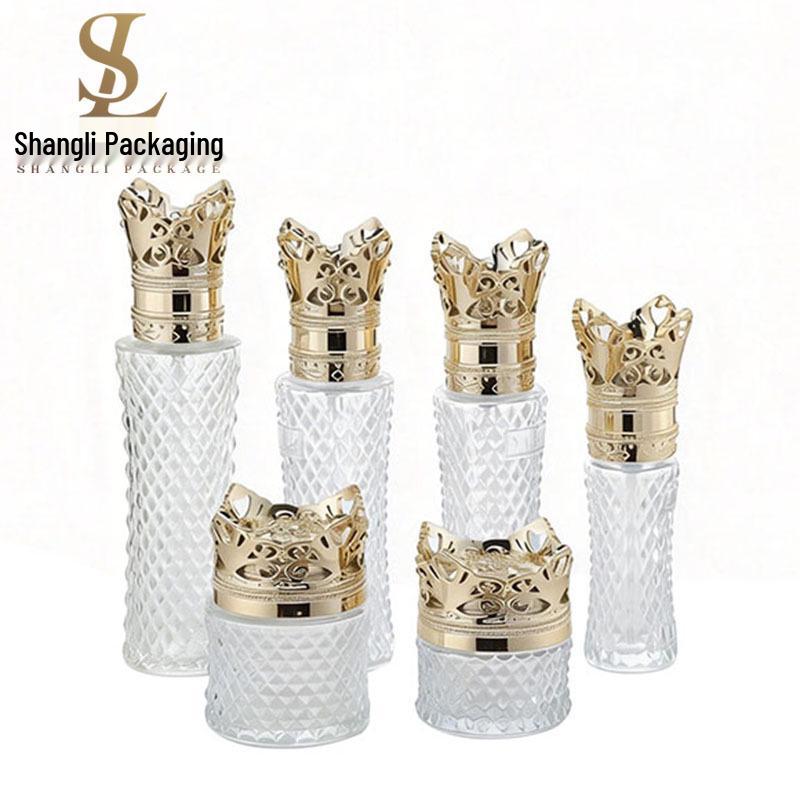 

Crown Skincare Set: 120ml Toner, 30ml Serum, 100g & 50g Cream 50g Transparent Glass