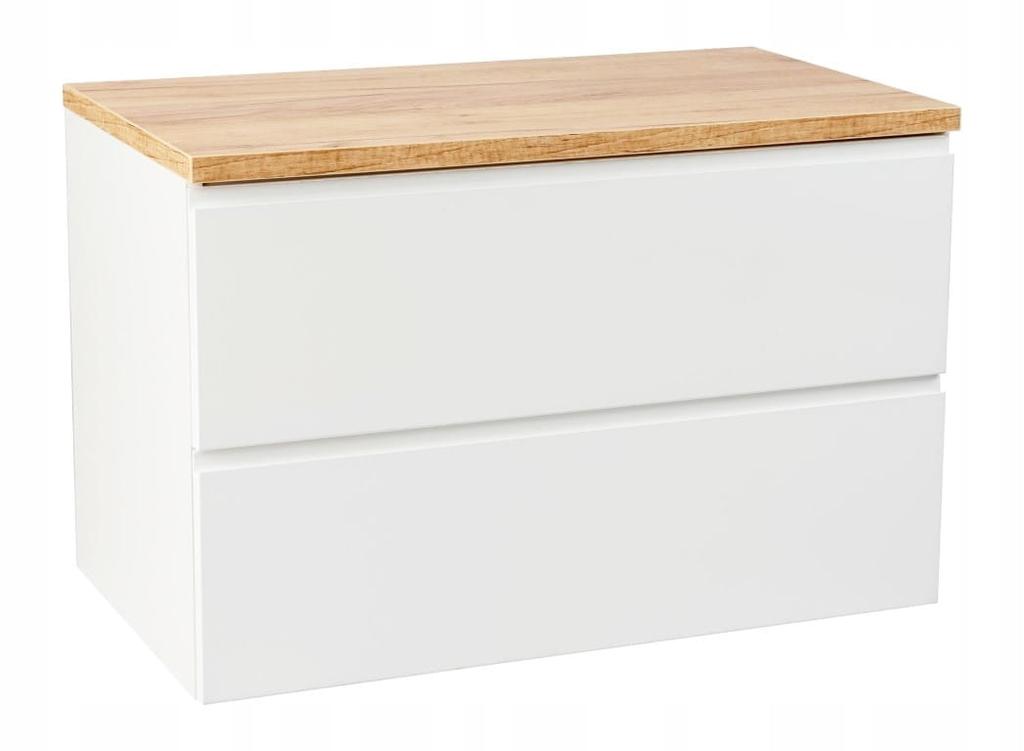 Wall-hung Bathroom Cabinet 100x50cm Set with Countertop and Round Washbasin White Modus