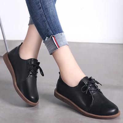 2020 Women's Spring/Autumn Shoes For Women Genuine Leather Casual Round Toe Flats Female Lace Up Solid Oxford Shoes Donna