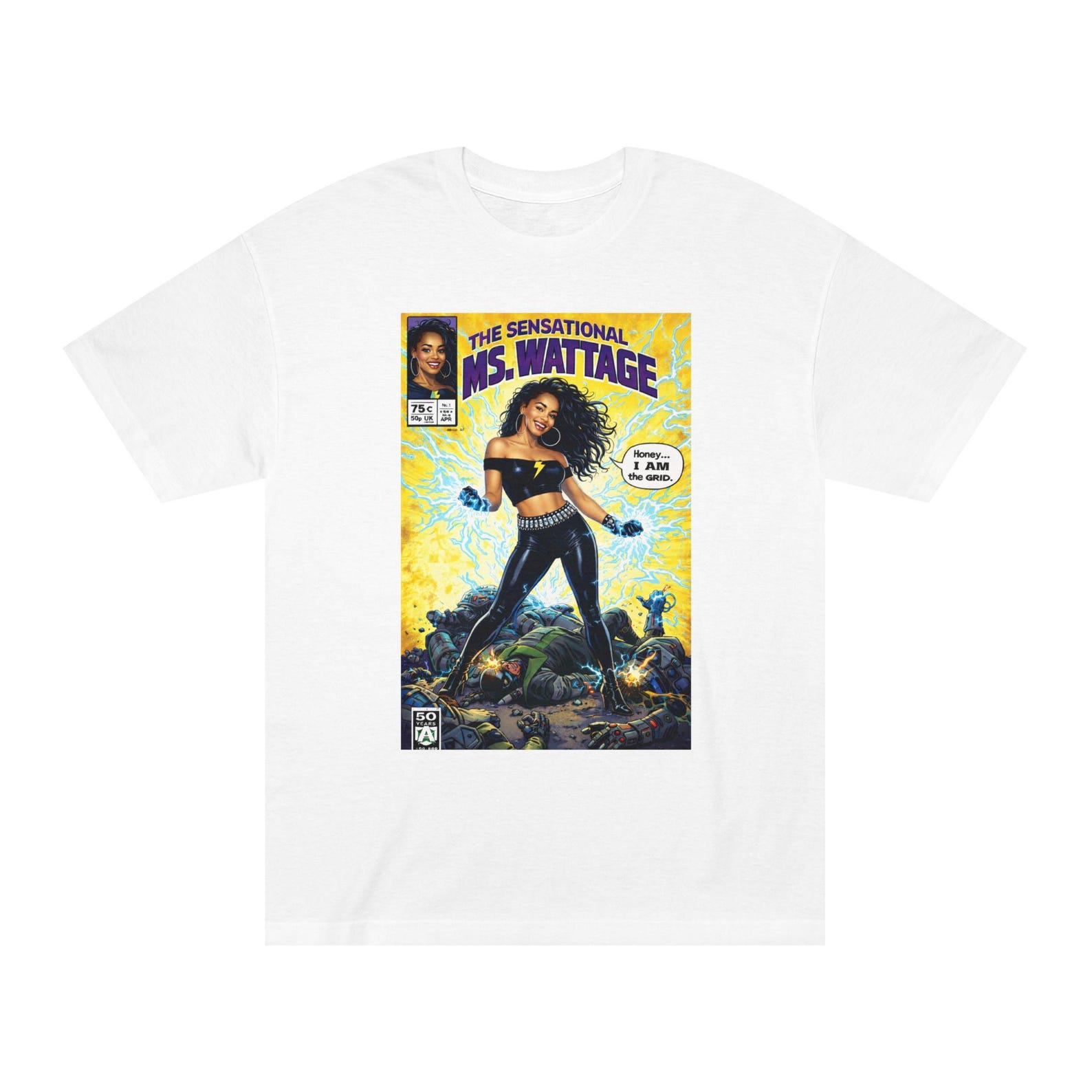 Jody Watley Ms. Wattage Comic Art Tee: Sensational Heroine Graphic Print 2XL