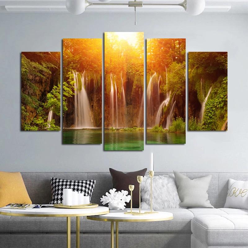 5 Panels/Set Waterfall Posters Canvas Painting Landscape Lake Pictures Canvas Prints Wall Art For Living Room Modern Home Decor