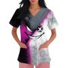 Women's Short-sleeved Halloween Print V-neck Pocket Protective Work Shirt