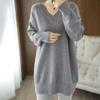 Weibliche Schlichtheit Einfarbig Locker Gestrickte Pullover Herbst Winter Alleskönner Langarm V-Ausschnitt Midi Pullover Damenbekleidung