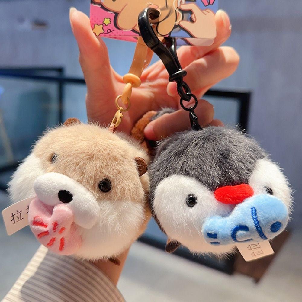 Penguin Pig Doll Tail Wagging Keychain Soft Doll Pullback Rope Keyring  Children Gift