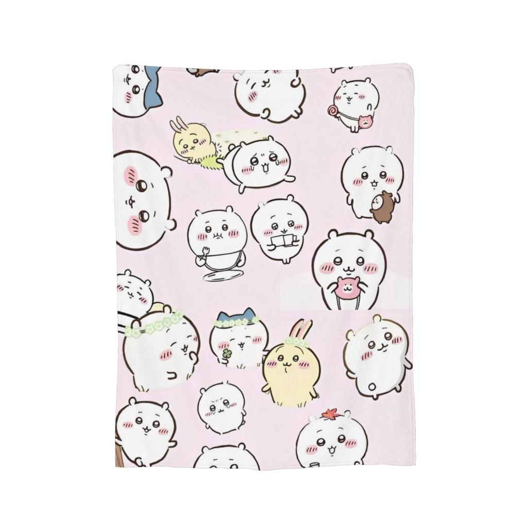 C-Chiikawaa White Momonga Blankets Fleece Spring/Autumn  Multi-function Super Warm Throw Blankets for Bedding Couch Rug Piece