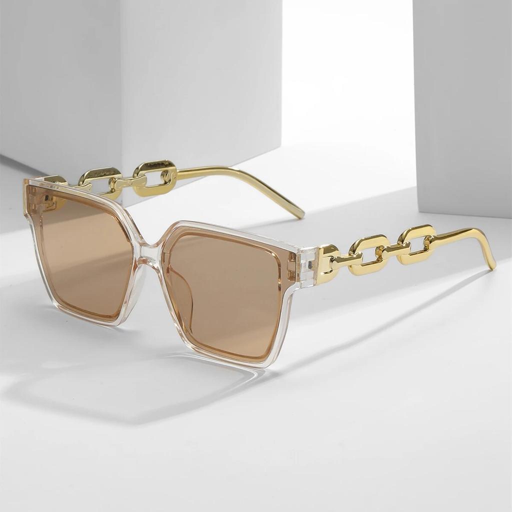 A Pair of PC Square Chain Sunglasses New NS Retro Sunglasses Personalized Sunglasses New Trend Big Box Ladies Sunglasses Ins Per