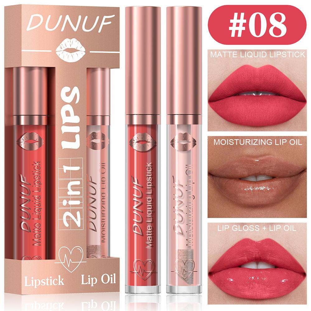 2 in 1 Lip Gloss Set Lip Oil Make-up for Women Waterproof Long Lasting Cosmetics Korean Makeup Sexy Red Matte Lipstick Lip Tint