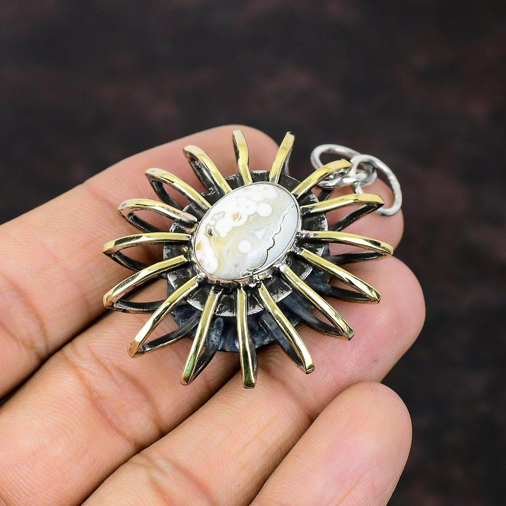 Ocean Jasper Pendant 925 Sterling Silver Pendant Handmade 18K Gold Plated Pendant Gemstone Jewelry Cage Pendant Gift For Her Elegant Jewelry