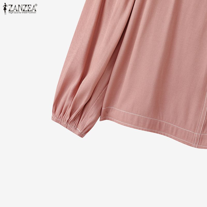 ZANZEA Bluză casual de damă cu gât rotund, mâneci lungi și inserții de dantelă