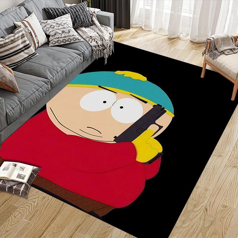 Eric Cartman Flannel Printed Carpet, Home Sofa Decoration for Living Room & Bedroom, Non‑Slip Play Flannel Floor Mat for Game Room