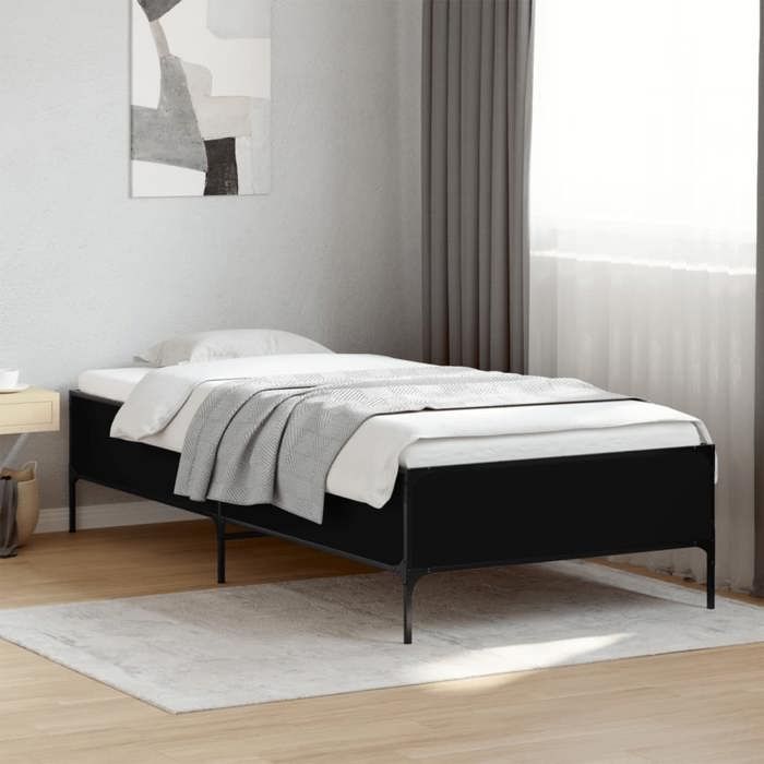 VidaXL Black Bed Frames 90x190 Cm Engineered Wood and Metal, Bed, Guest Bed, Single Bed, Bedroom Furniture, 844986
