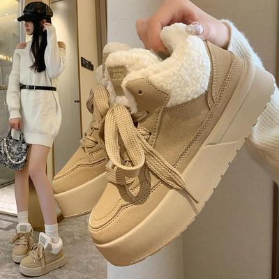 2024 Winter Plus Velvet White Korean Platform Sneakers for Women - G6661