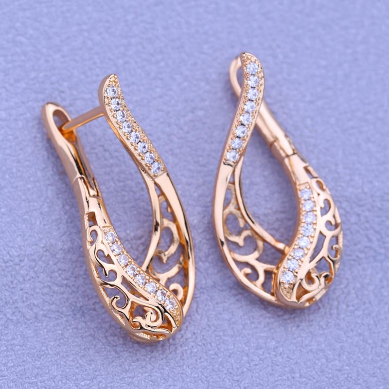 LSOOYH Klip Küpe Gül Altın Renk Moda Küpe Kadınlar Için Kübik Zirkonya Hollow Hoop Uzun Damla Küpe Takı
