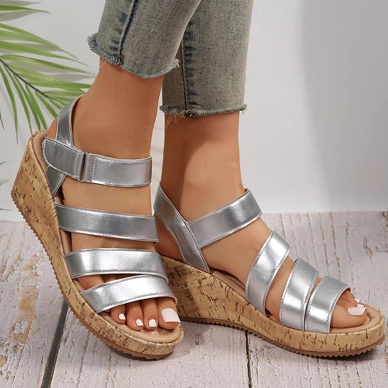 Fashion New Summer Fashion Wedge Sandals for Women Gold Silver Roman Style Peep Toe Platform Sandalias Mujer Thick Bottom Beach Shoes