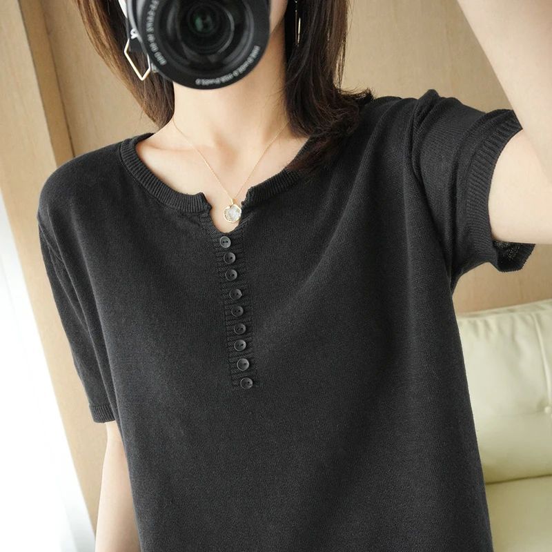 T-shirt V-neck Pullover Loose Half Sleeve Pullover Loose Half Sleeve V Neck T-shirt