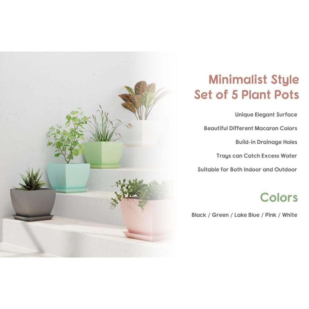 Plastic Round Flower Pots for Home Planters, Terrace, Garden Etc | Pack of 05 | Multicolor | Suitable for Home Indoor & Outdoor Gardening Plants