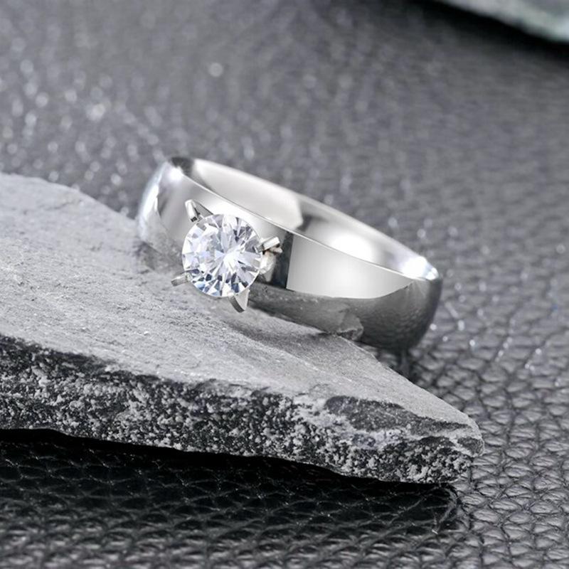 European American Zirconia Couple Rings: 18K Gold Women's Ring & Titanium Steel Men's Ring - Korean Fashion Jewelry