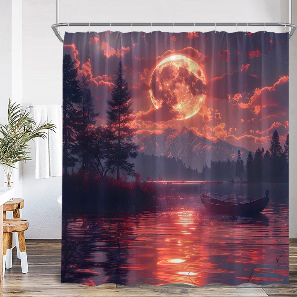 Fantasy Sky Meteor Shower Curtain Full Moon Space Universe Forest Cloud Magic Astrology Polyester Bath Curtain Decor With Hook