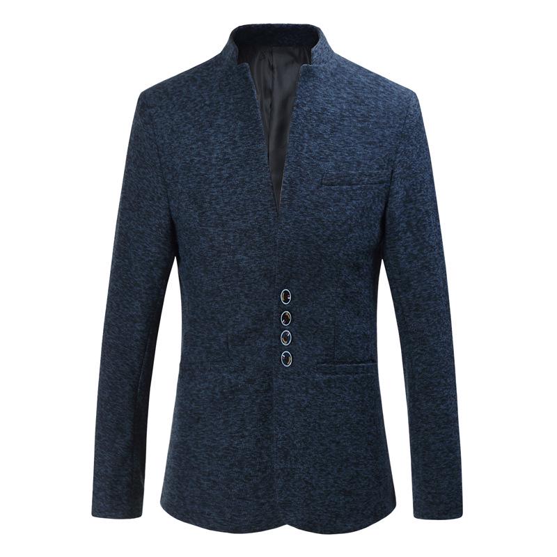 Herren Schlanke Passform Stehkragen Mehrknöpfig Lässiger Blazer Anzugjacke