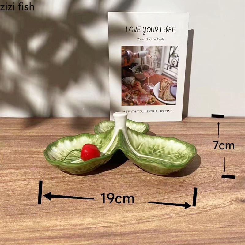 

Cabbage Ceramic Three Grid Plate Fruit Plate Snack Bowl Dried Fruit Plates Dessert Plates Salad Bowl Candy Tray Dim Sum Dish