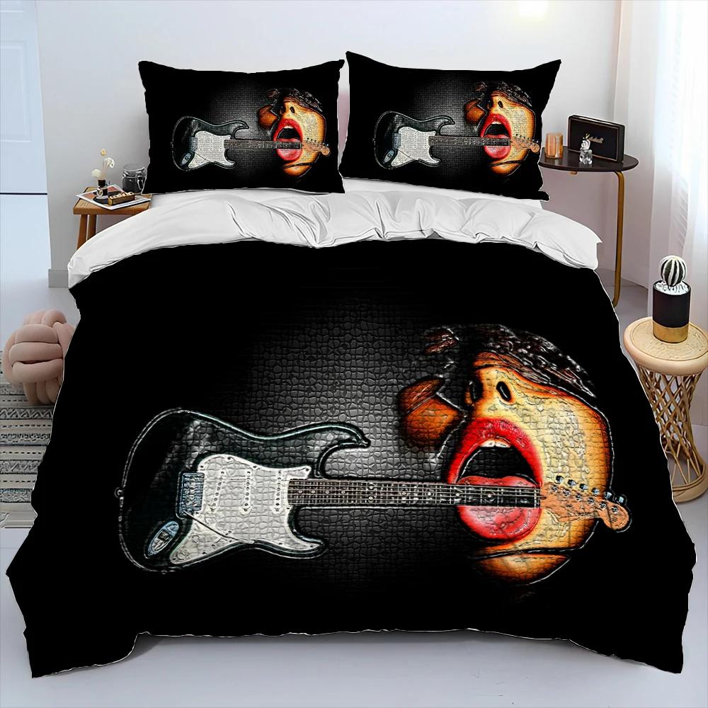 3D Klasyczna Gitara Elektryczna Gitara Pościel Zestaw, Poszewka na kołdrę Zestaw Poszewka na poduszkę, King Queen Size Pościel Zestaw
