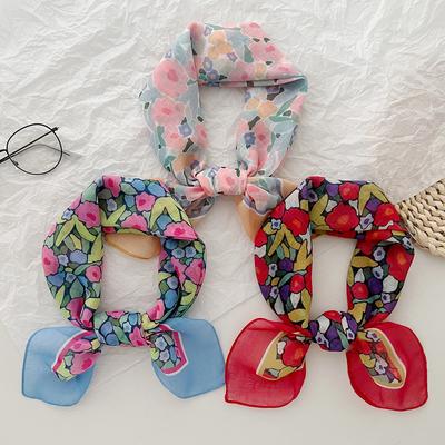 58 Cotton And Linen Flower Small Square Scarf Silk Scarf Women'S Spring And Autumn Summer Versatile Temperament Scarf Headband Decorative Scarf