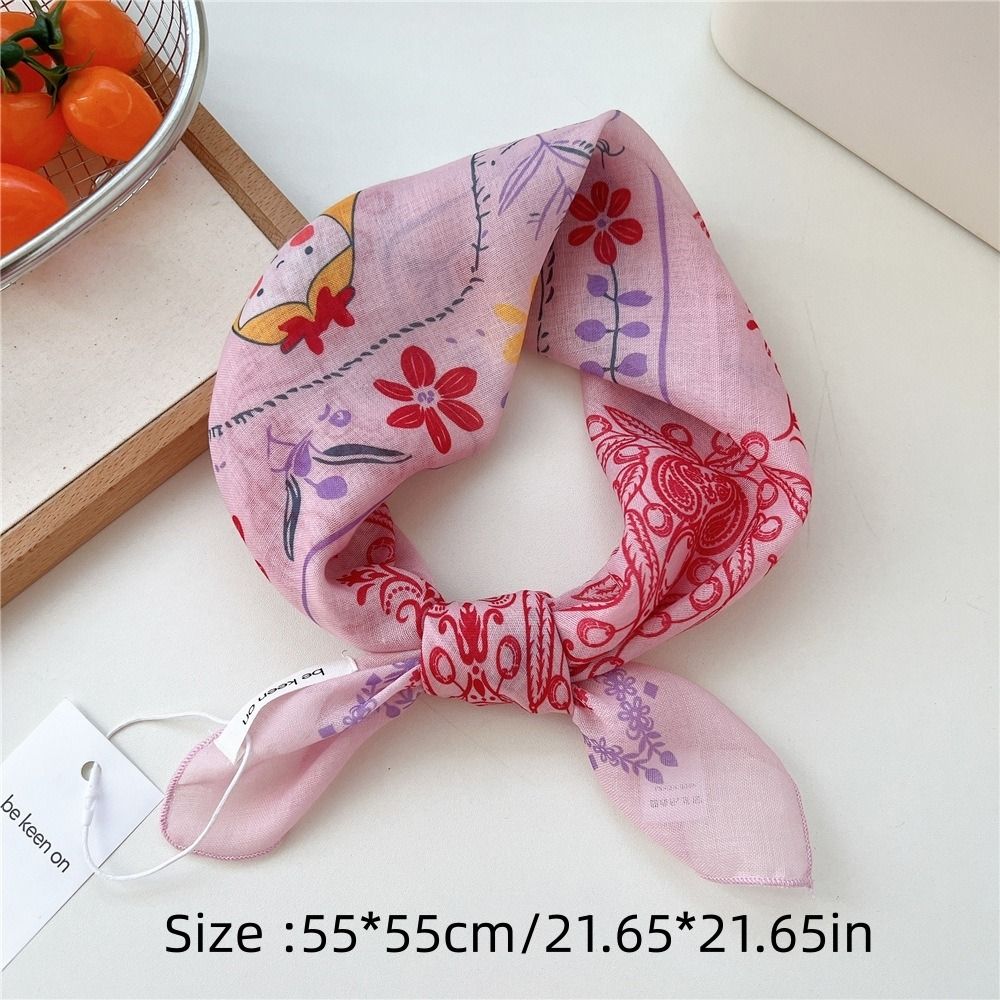 Flower Floral Print Scarves Kerchief Bandanas 55cm Headscarf Hair Ribbon Accessories  for Women