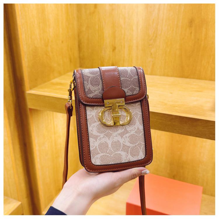 Premium bag women's new retro printing mini mobile phone bag contrasting color vertical shoulder bag oblique span bag